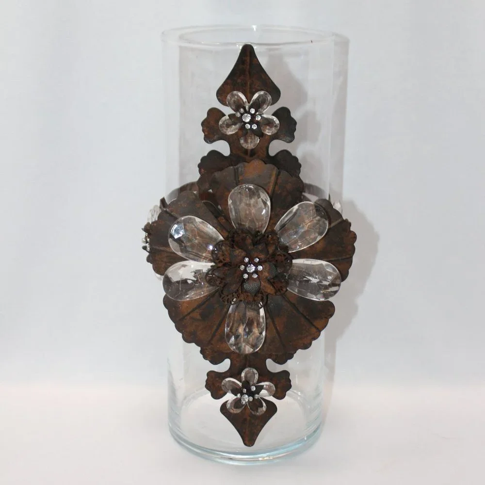 Feur de Lis Cooper and Plexiglass Floral Petal Large Vase